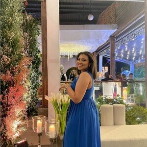 Wedding guest blue dress